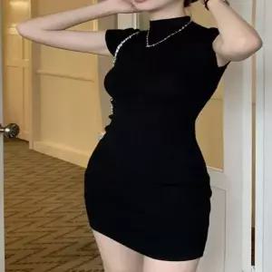 [하프클럽/]여성 2컬러 데이트룩 하프넥 반팔 캡소매 미니원피스