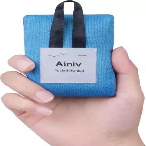 니브 피크닉 담요 미니 포켓 비치 매트 27.5 x 43.3인치 1-2인용 접이식 경량 방수 모래 없음 야외 캠핑