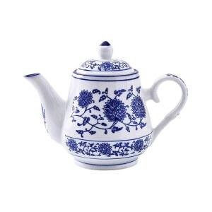 123Arts 블루 앤 화이트 세라믹 작은 티포트 레트로 플라워 티포트 물포트 커피포트 뚜껑, 500ml, 16.5온스