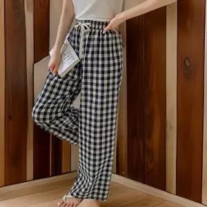 [신상오픈런]|CSP881F|여성 체크 팬츠 트윈룩 파자마 밴딩 와이드 잠옷