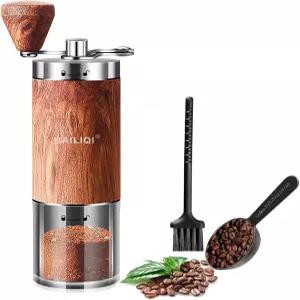 수동 커피 그라인더 스테인리스 스틸 바디 원두 조절 가능한 세라믹 원뿔형 밀 접이식 손잡이 휴대용