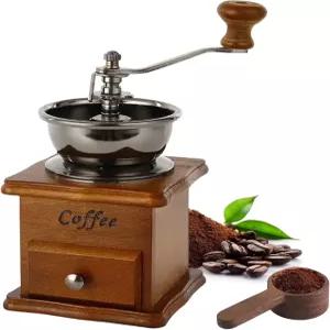수동 에스프레소 커피 원두 그라인더 빈티지 원유 나무 스타일 세라믹 코어 핸드 휴대용 스푼 포함