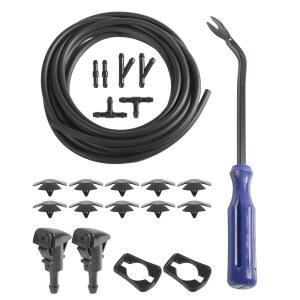 UBOG 22PCS 윈드실드 워셔 호스 2 자동차 커넥터 팬 키트 13피트 대부분의 워셔액 액세서리 교체 유체 노즐 6PCS