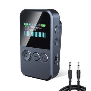 [미국배송] TV용 2 헤드폰용 블루투스 송신기 자동차 핸즈프리 통화용 무선 수신기 비행기용 LED 디스플레이가 있는 TSNAM 클립온 3.5MM AUX 잭 오디오 어댑터 스테레오 체육관