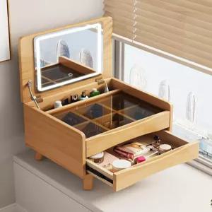 좌식 화장대 간이 접이식 폴딩 원목 서랍형 수납장 미니 보조 체어 등받이