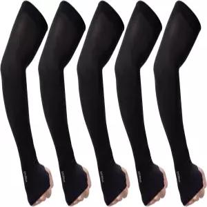 QXURkut 여성용 팔 소매 5쌍 쿨링 UPF50 자외선 차단 선 슬리브 스포츠 압축 엄지 구멍 블랙 커버