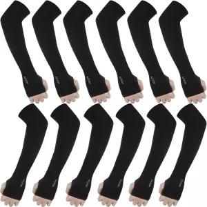 AoOnZan 남성용 블랙 암 슬리브 6켤레 UPF50 자외선 차단 쿨링 선 스포츠 압축 엄지 구멍으로 팔을