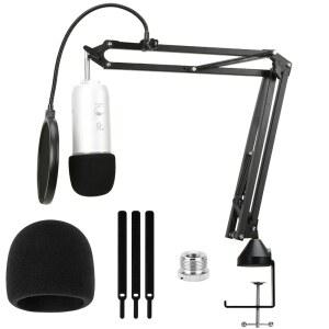 [미국배송] 블루 예티 붐 암 - 바람 소음이 적은 마이크 스탠드 폼 커버 듀얼 레이어 팝 필터 및 케이블 관리 3/8인치에서 5/8인치 어댑터를 갖춘 대부분의 마이크와 호환 가능