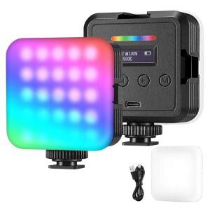 [미국배송] NEWER 마그네틱 RGB 카메라 조명 360 풀 컬러 RGB61 소형 LED 패널 비디오 콜드 슈 마운트 3개 포함 /CRI 97+ /20 장면 모드 /2500K-8500K /2000MAH 휴대용 녹음 사진 셀카 조명
