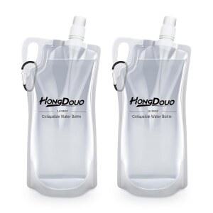 [미국배송] 접이식 물병 2팩 등산용 물 플라스크 1리터(총 2리터) - 카라비너와 손잡이가 달린 33온스 BPA 프리 재사용 음료 봉투 필터를 통해 물을 짜거나 물병으로 사용하세요