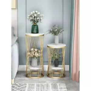 북유럽 원형 거실 단철 선반 화분다이 식물 대리석 꽃 실내 고급