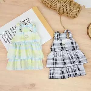 [콩심팥심]체크 강아지여름옷 샤랄라 하네스 원피스 강아지옷