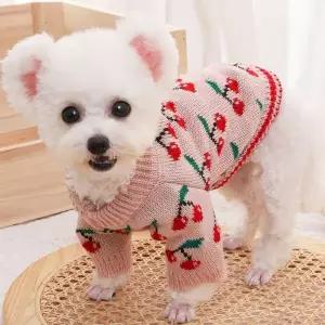 [콩심팥심]강아지여름옷 핑크 체리무늬 니트 가을 강아지옷