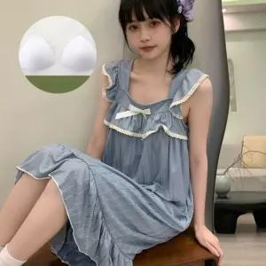 여름 임스 MN 소매 공주풍 커플 잠옷세트 슬립 솔리드 얇은 잠옷 인기2