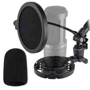 [미국배송] 팝 필터와 폼 윈드스크린이 장착된 AT2020 쇼크 마운트 오디오 테크니카 마이크용 노이즈 감소 마이크 홀더