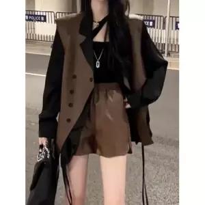 빛채운 캐주얼 가을 가죽조끼+가죽반바지+셔츠 루즈핏 여성조끼 OPH3