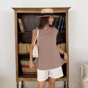 [옷자락]여자 라운드넥 A라인 플레어 무지 민소매 티셔츠