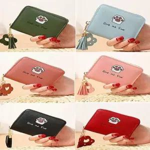 여성 미니지갑 고양이손 지퍼 장식 동전 카드지갑