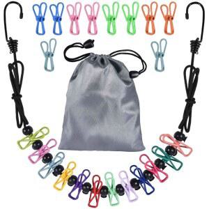 22개의 클립과 보관 가방이 있는 여행용 접이식 휴대용 빨랫줄, 캠핑카 호텔 객실용 야외 캠핑 의류 라인