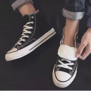 남녀공용 커플 방한화 겨울 하이탑 캔버스화 스니커즈 남성 여성 털운동화 털신 털신발