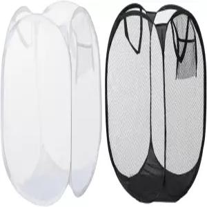 대학 기숙사 홈 트래블 캠핑용 2pcs 팝업 메쉬 세탁 바구니 접이식 수납함 가벼운 블랙 화이트