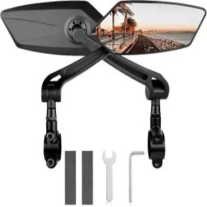 2팩 자전거 미러 eBike 핸들바 360 조절 및 회전 가능한 안전 리어 뷰 스크래치 방지 유리 렌즈 유니버설