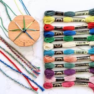 크리에이티브 쿠미 휠 땋은 팔찌 제작 키트 천연 재료 - 나무 디스크 면 자수 실 룸 주얼리 예술 및 공예