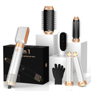 헤어 드라이어 브러시, 6 in 1 프로페셔널 열풍 스타일러, 강력한 에어 컬링 랩 네거티브 이온 빠른 건조, 볼륨 조절 스트레이트 스타일링을 위한 멀티 스타일러