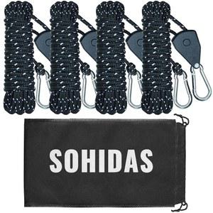 소히다스 캠핑 로프 반사 텐트 가이라인(라쳇 풀리 포함), 방수포, 캐노피 쉘터, 캠핑, 4팩 가이 라인 코드용 13피트 조절 가능한