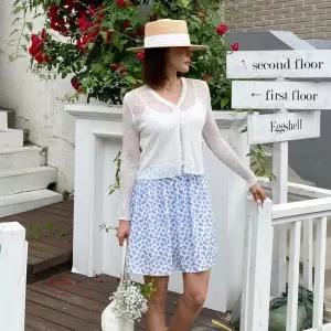 여자 뒷밴딩 플라워 빈티지 셔링 미니스커트