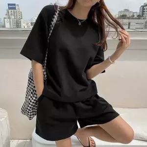 [골드스마일]여성 반팔셋업 2컬러 베이직 라운드넥 무지 반팔 셋업 코디세트