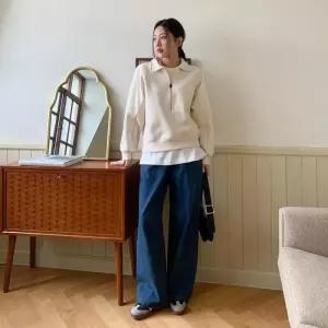 [옷자락]여자 레직기 피치 기모 일자 데님 팬츠