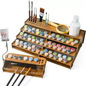 숫자별 페인트용 말 나무 정리함 78 냄비와 35 브러시 키트 액세서리 및 도구 보관함