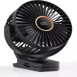 선풍기 위의 TUNISE 미니 클립 배터리로 작동하는 책상 디지털 디스플레이 3 속도 조절 가능 양방향 360