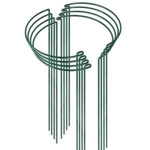 하이기프트 8팩 24인치 식물 지지 말뚝, 폭 10인치 x 고반원형 금속 정원 말뚝 모란 케이지, 토마토, 수국, 꽃 실내 야외용 녹색 링 테두리