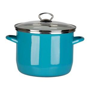 바스코니아 - 유리 뚜껑(청록) 수프 냄비 8쿼트 모든 범위용 냄비(에나멜 온 스틸) 식기세척기 및 오븐 최대 350 F 안전 - 검보, 스튜, 끓이기, 파스타, 칠리용 무반응 에나멜 인테리어 냄비