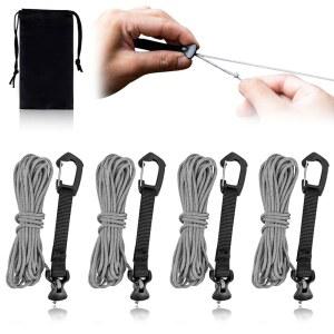 4팩 가이 라인-잠금식 카라비너 클립이 있는 초경량 텐트 코드, 야외 캠핑 타프, 등반, 하이킹 배낭여행을 위한 2mm 100% 나일론 길라인 로프(그레이, 4M)