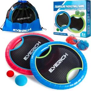 에브리치 토이 트램펄린 패들 볼 세트 바운시 2개와 공 4개 놀이를 위한 부드러운 폼 디자인 실내 야외