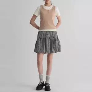 백화점 에잇세컨즈 여성 체크 리본 벌룬 미니 스커트 블랙 356327CM35