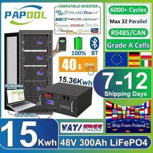 LiFePO4 48V 300Ah 15Kwh 배터리 51.2V 리튬 6000 사이클 태양광 에너지 저장 EU 재고
