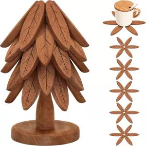 뜨거운 요리를 위한 나무 트리벳 세트 코스터 - 5개 1개의 스탠드 보관 핫 팬 그릇 찻주전자 홀더 다기능