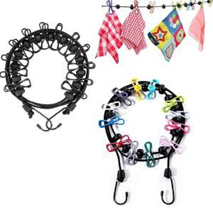 의류 라인 2 PCS, 여행 액세서리 12개의 클립, 실내 세탁 건조 라인을 위한 접이식 휴대용 라인, 호텔, 크루즈, 야외 캠핑 필수품