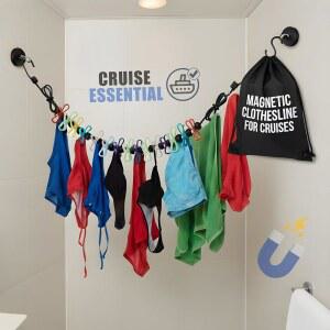크루즈 객실용 마그네틱 빨랫줄 u2013 캐빈 승인 여행용 의류 라인, 긁힘 방지 자석 휴대용 세탁 건조 로프, 액세서리 및 필수품 포함