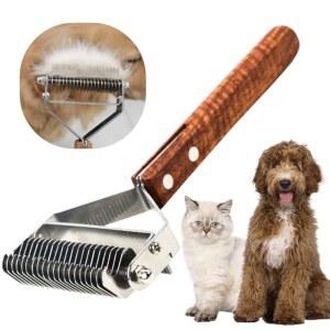 푸들 2 in 1 개 고양이 털을 제거하는 그루밍 빗, & 골드누들을 위한 완벽한 디셰딩 언더코트 갈퀴, 느슨한 털과 매트한 효율적으로 제거, 긴 가진 반려동물 (다크)