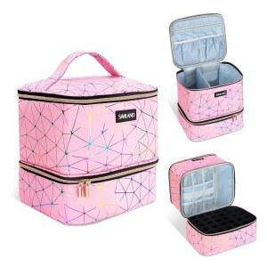 사빌랜드 네일 폴리쉬 정리함 가방: PU 가죽 보관함 30병 & 램프, 홀더 여행용 휴대용 케이스 테크 용품 보관 가방