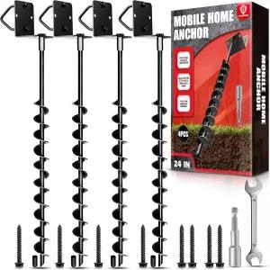 프리미엄 24인치 풀 스파이럴 블레이드 모바일 홈 앵커 L자형 브래킷 U-볼트 파워 너트 드라이버 어스 캠핑