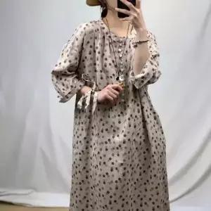 EAMT 원피스 여성 봄 빈티지 롱스커트 도트 이슬 마 반오픈 벨트 풀오버 프린트 YJ1