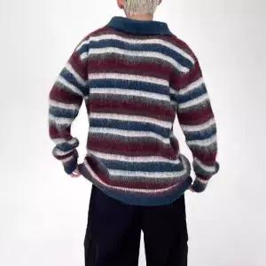 슬램덩크 남친 니트 가을 톱 싱글 스트라이프 브이넥 숏 앙고라 카디건 긴팔 HO3