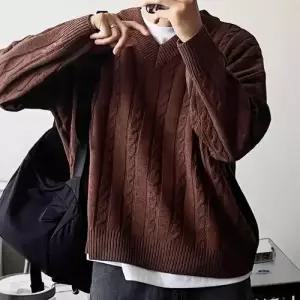 슬램덩크 남성용 니트 가을 빈티지 캐주얼 풀오버 꽈배기 브이넥 메일라드 HO3