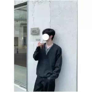 슬램덩크 가을 남사친 니트 페이크 투피스 브이넥 V넥 차콜 코트 HO3